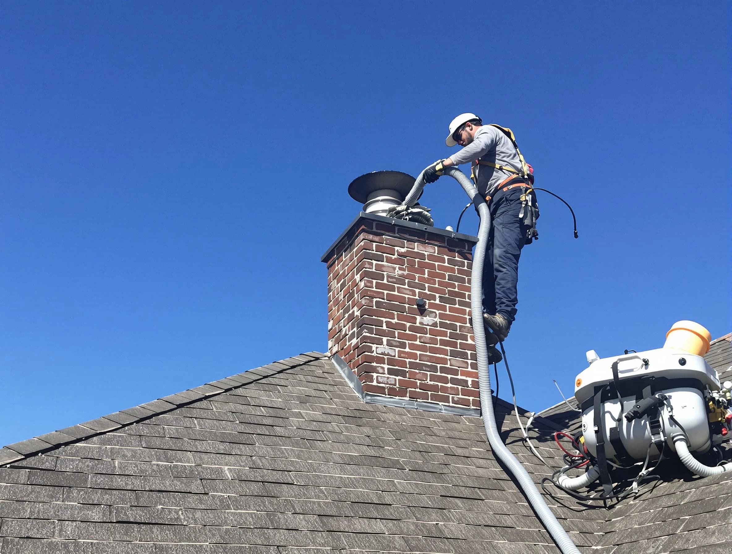 Dedicated Chelsea Chimney Sweep team member cleaning a chimney in Chelsea, MA