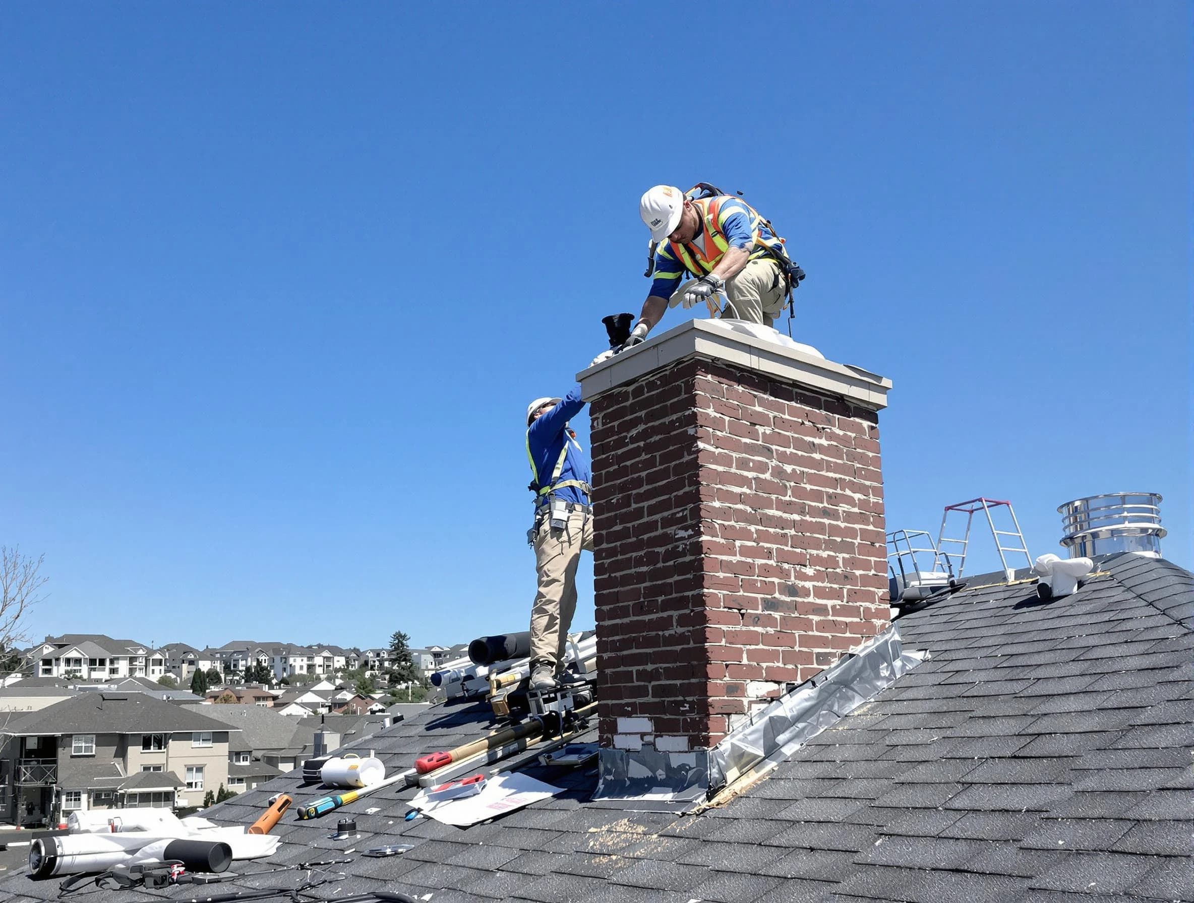 Chelsea Chimney Sweep repairing a chimney crown in Chelsea, MA