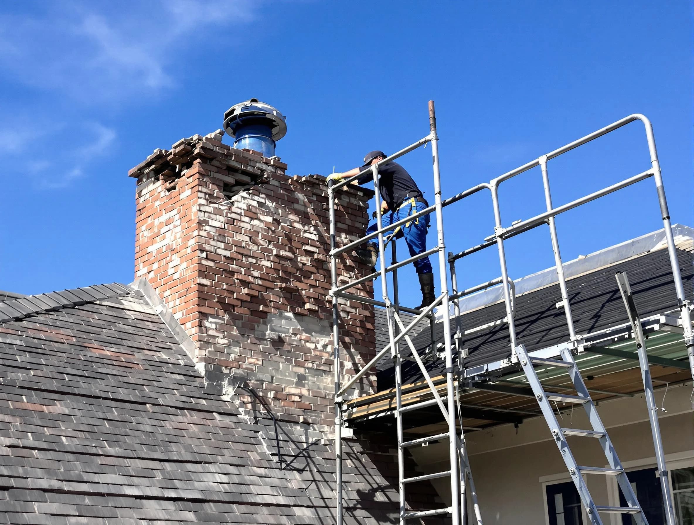 Rebuilding a chimney structure by Chelsea Chimney Sweep in Chelsea, MA