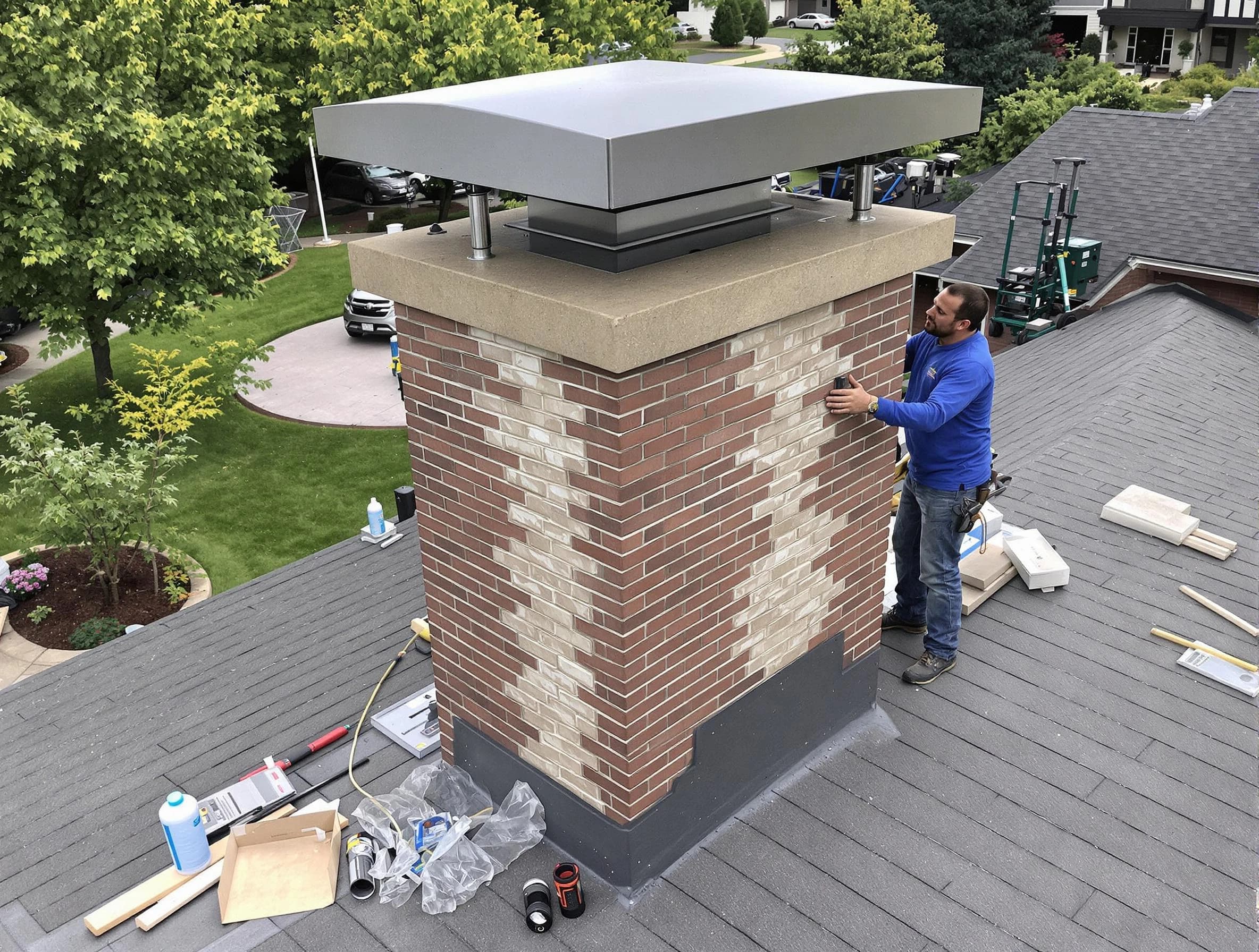 Chelsea Chimney Sweep team working on a custom chimney remodel in Chelsea, MA