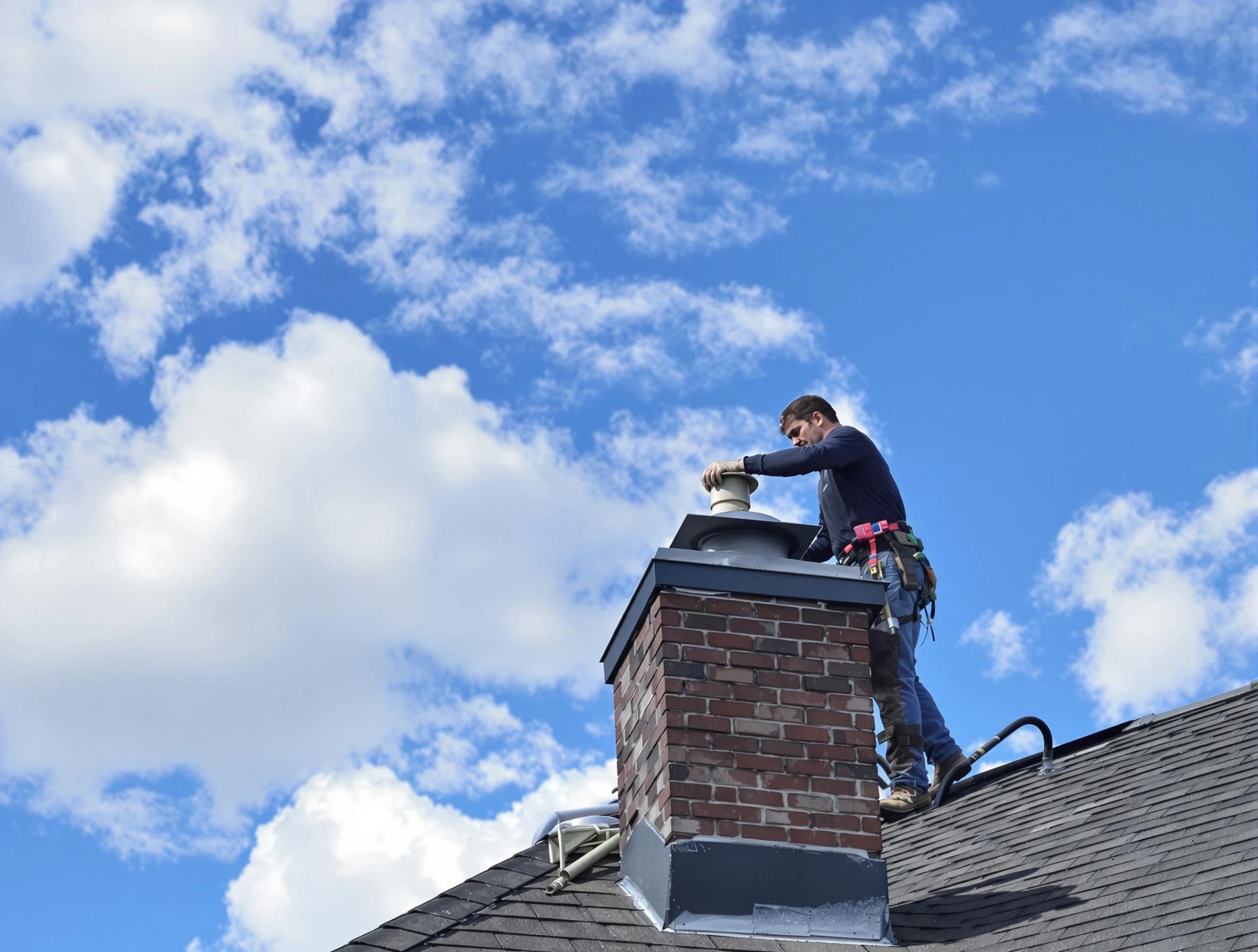 Chelsea Chimney Sweep installing a sturdy chimney cap in Chelsea, MA