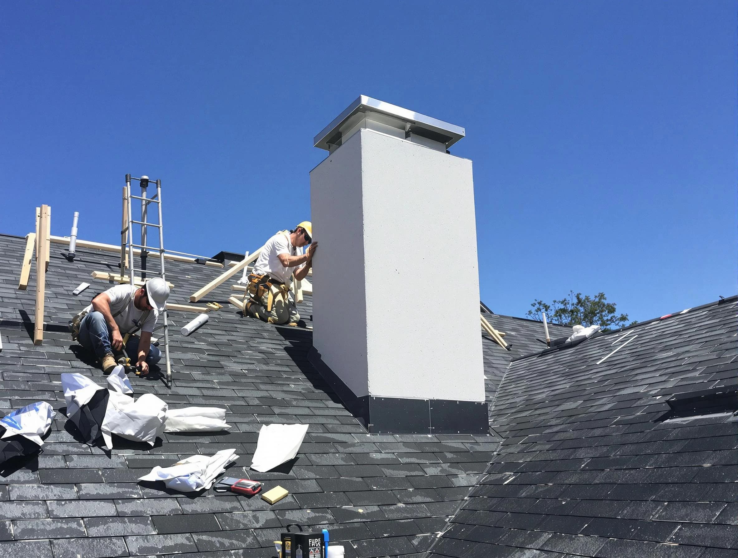 Chelsea Chimney Sweep crew installing a new chimney in Chelsea, MA
