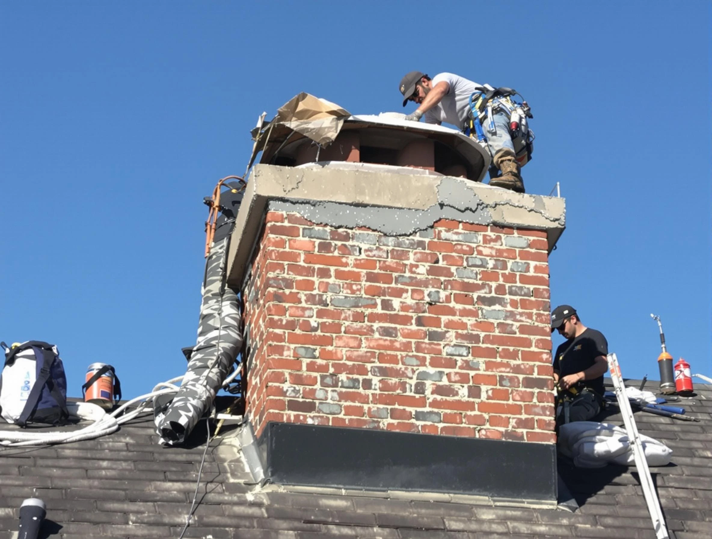 Chelsea Chimney Sweep installing a custom chimney crown in Chelsea, MA