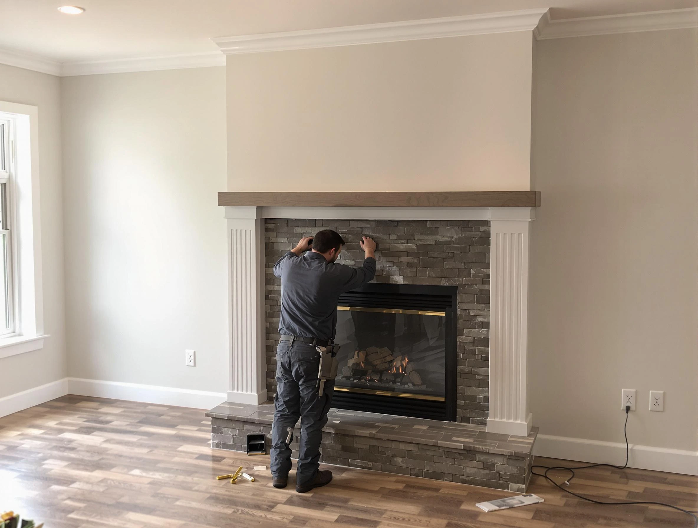 Chelsea Chimney Sweep finishing a custom fireplace install in Chelsea, MA